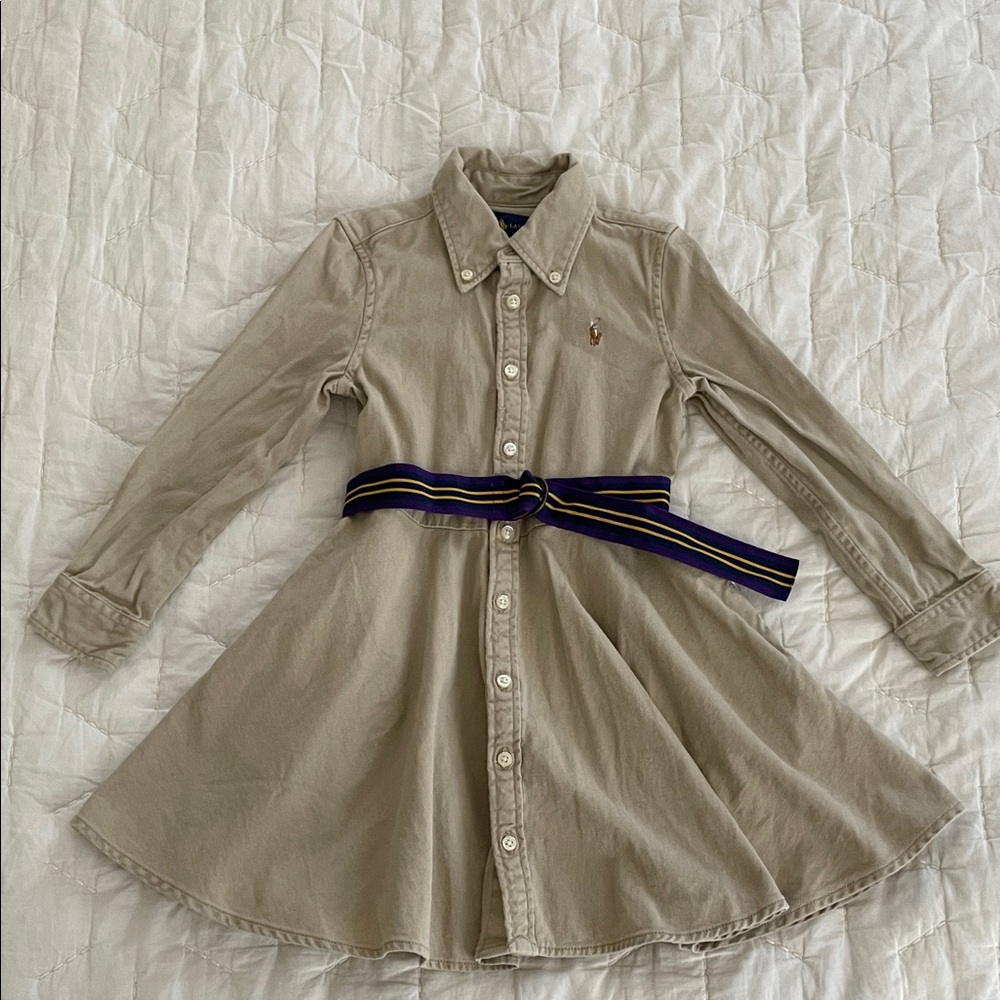 Ralph Lauren Beige Button-Up Toddler Shirt Dress